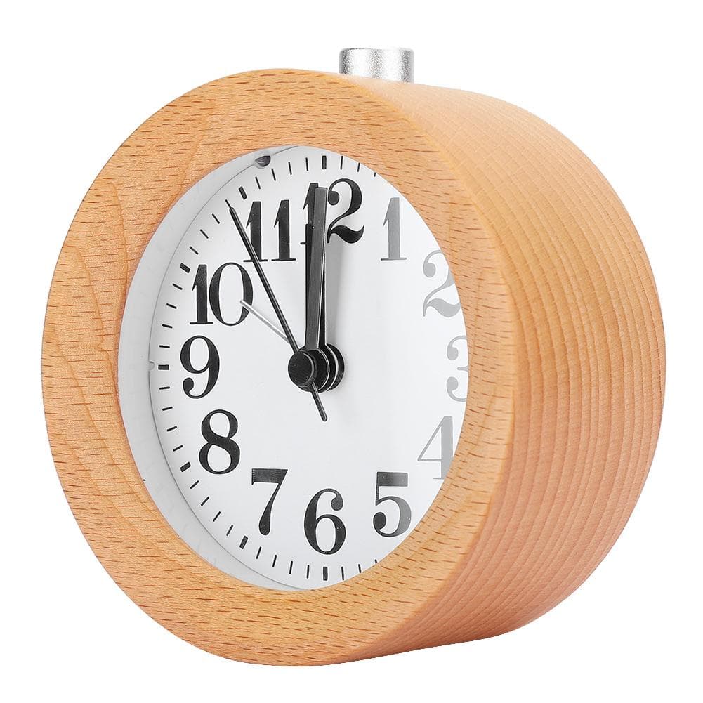 Beech Wooden Mute Silent Alarm Clock No Ticking for Home Office Desk Bedroom with LED Night