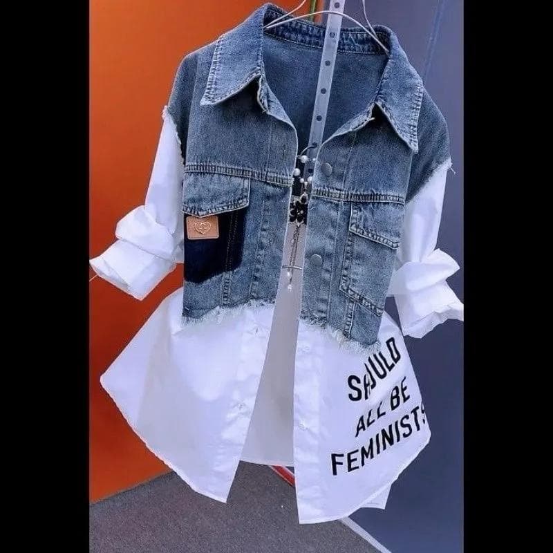 Fashion Striped Denim Jacket Women's Spring/Summer Design Sense Stitching Women Jackets Temperament Coat Top M