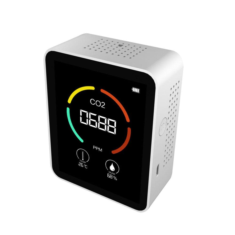 Air Quality Monitor Portable Carbon Dioxide Detector 3-in-1 CO2 Temperature Humidity Meter TVOC white