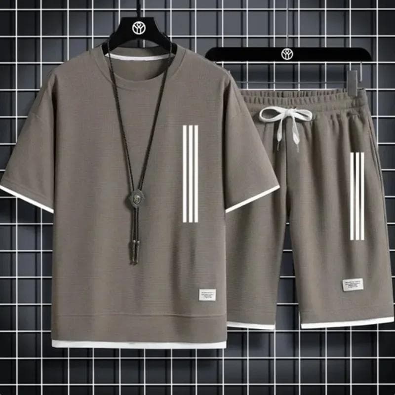 Adida New Man Tracksuits 2 Piece Short Sleeve Suits Printing T-shirt +sweatpants Sets Sutdent Casual Summer Sport Clothes XL