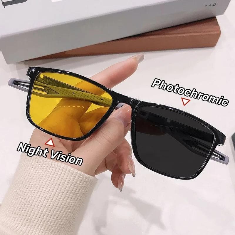 UV400 High-definition Night Vision Sports Glasses Photosensitive Color Changing for Myopia UV Resistant 0