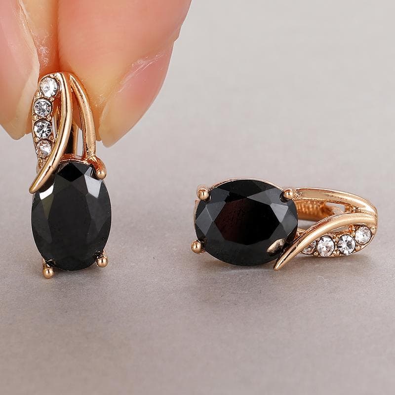 Luxury Oval Cut Purple Green Aqua Yellow Stone Champagne Gold Color Drop Earrings 12 Color Birthstone Wedding Engagement Earrings Gift black
