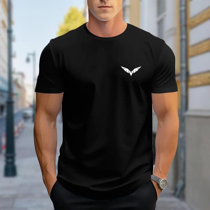 New Summer Men's Fashion T-shirt Personality Versatile Printed Men's T-shirt Top L black