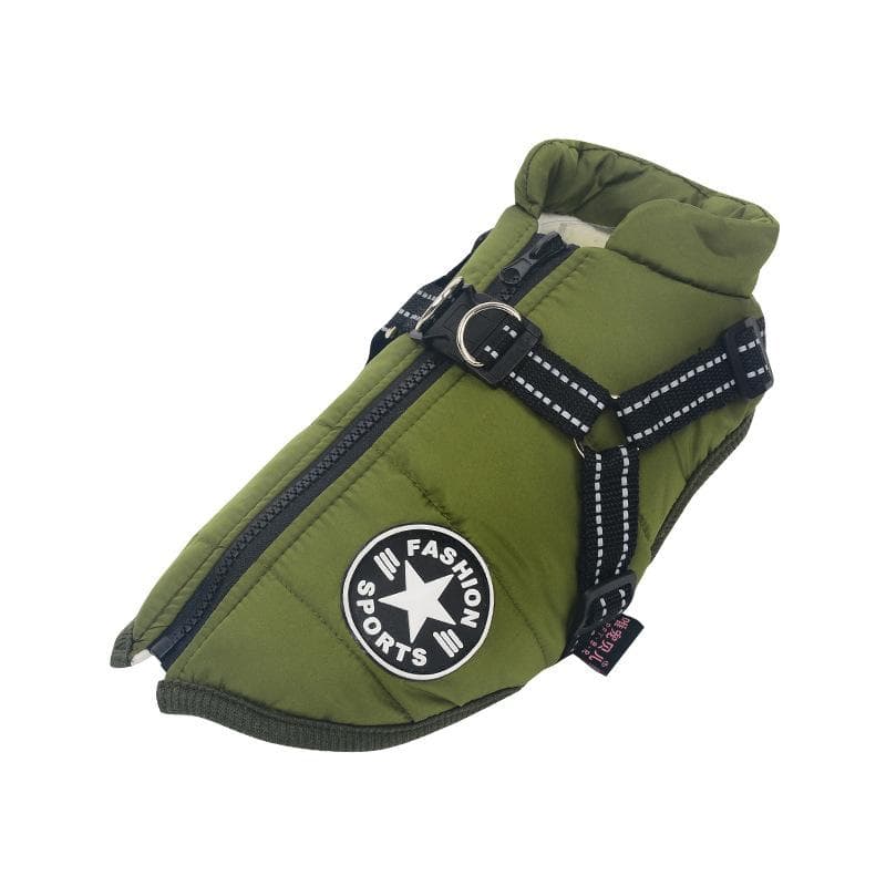 Pet Dog Jacket With Harness Winter Warm Dog Clothes Waterproof Dog Coat for Small Large Dogs Chihuahua French Bulldog Outfits M green