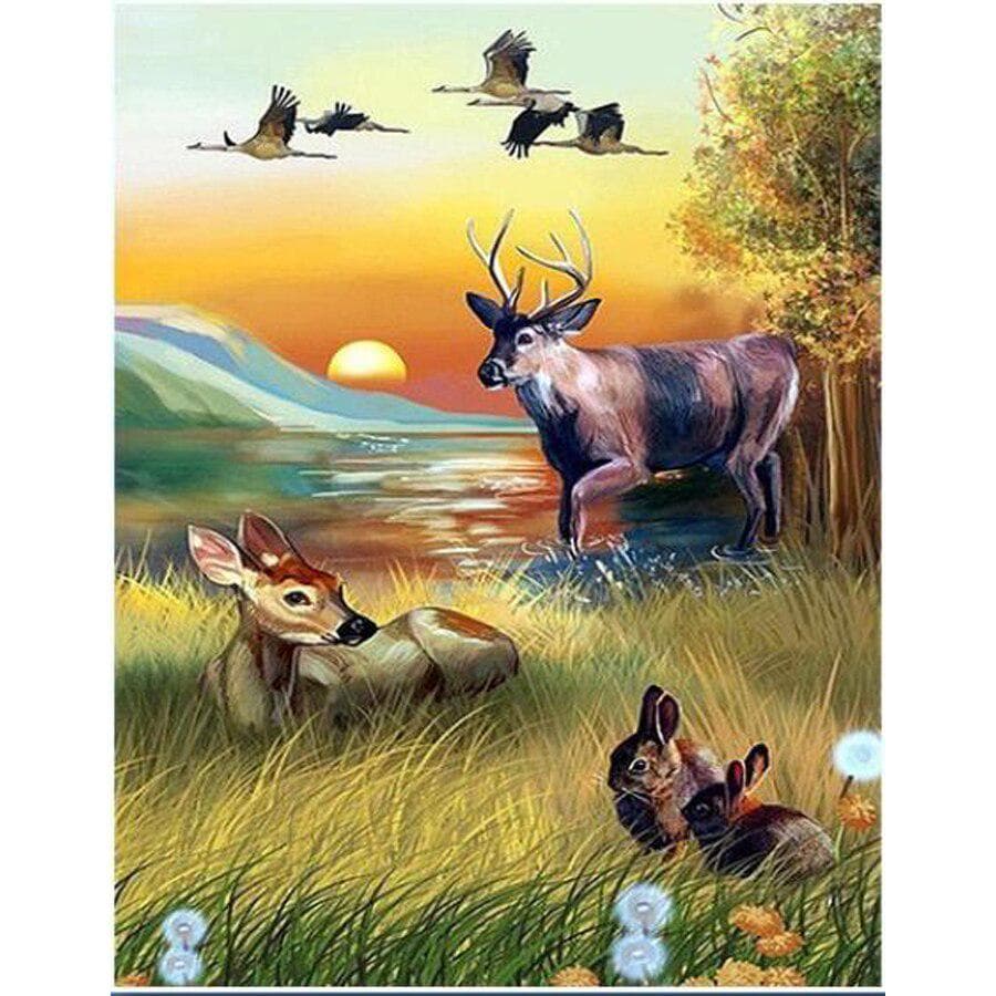 Cross Stitch Mosaic Diamond Painting Forest Deer Full Round Diamond Embroidery 20X30CM