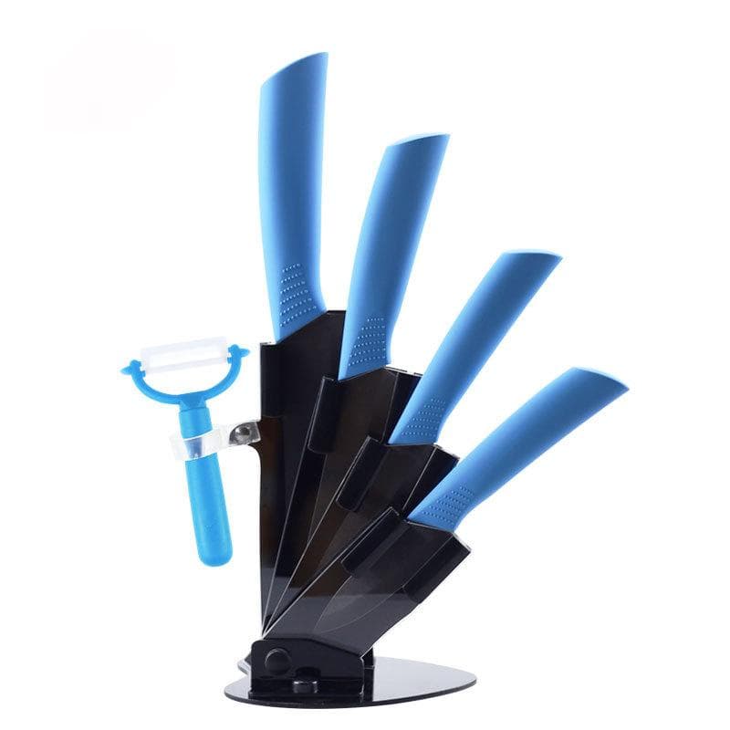 Kitchen Knives Ceramic Knives Accessories Set 3 Paring 4 Utility 5 Slicing 6 Chef Knife+Holder+Peeler Black Blade blue