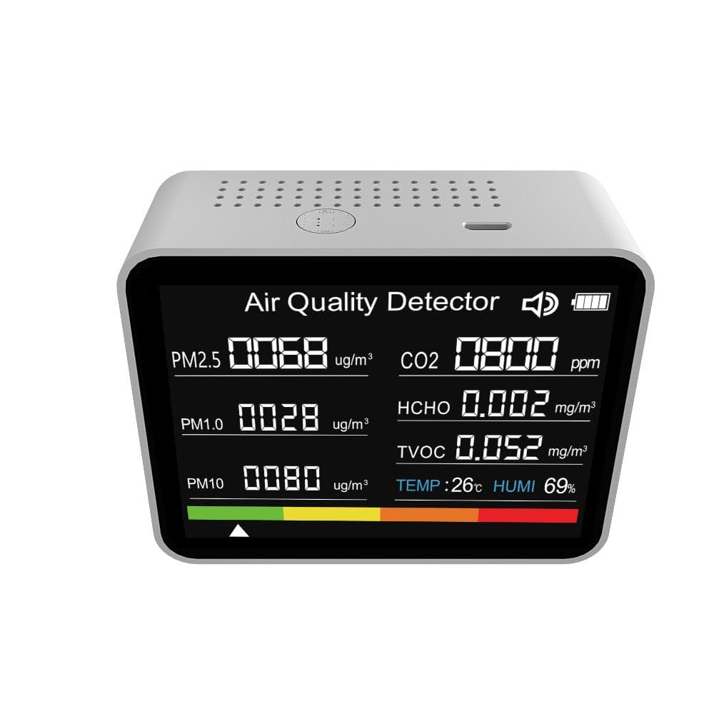8 in 1 Air Quality Monitor CO2 Meter Carbon Dioxide Detector CO2 TVOC HCHO PM2.5 PM1.0 PM10 white