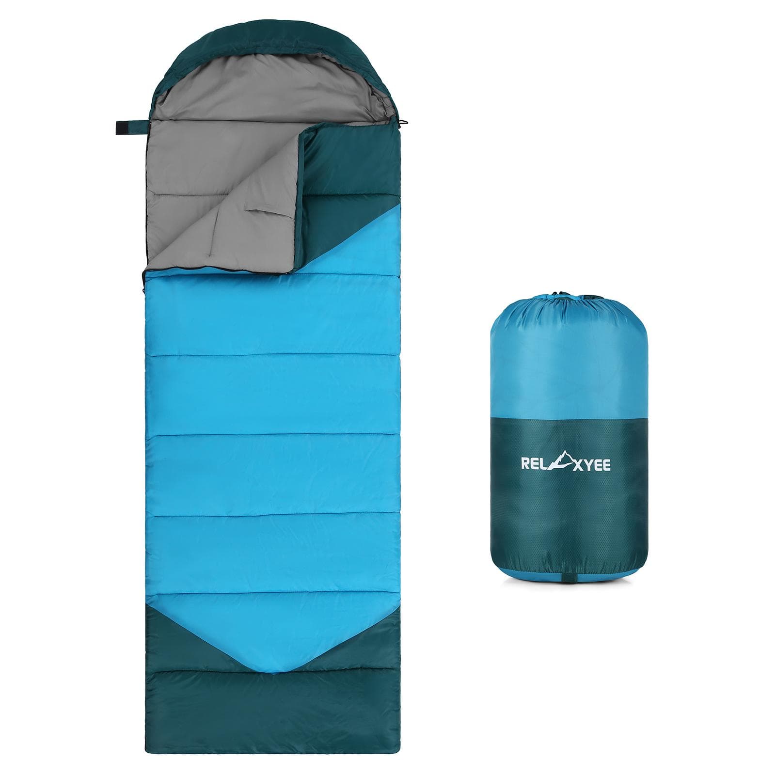 RELAXYEE Camping Sleeping Bag for Adults Outdoor Water-resistant Cold Weather Sleeping Bag Compact 1.8KG green/blue