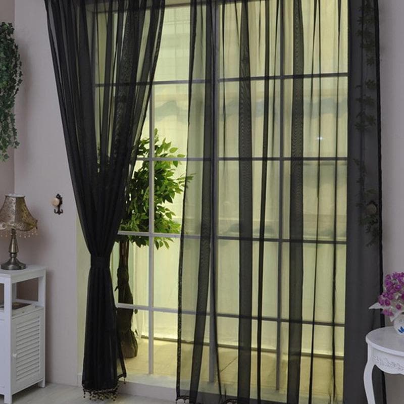 Colorful Floral Tulle Door Window Curtain Sheer Valances Scarf New black
