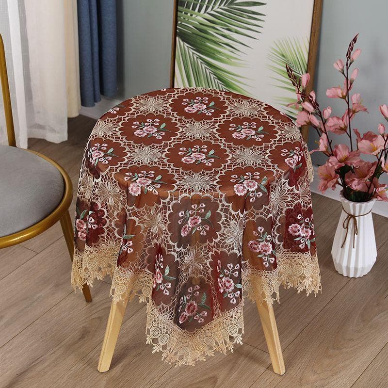 1pcs Small Round Table Tablecloth Fabric Lace Embroidered Rectangular Tablecloth Household Dustproof Coffee Table Cover 60x60cm