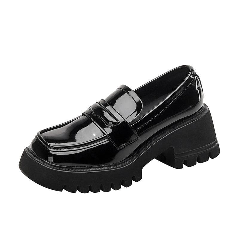 Loafers Women's New British Style Thick Bottom Square Head Retro Black Small Leather Shoes Women's Thick Heel Single Shoes 34