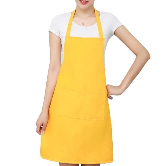Unisex Apron Long-lasting Work Apron with Pockets Adjustable Straps Cooking Apron for Grill Restaurant Bar Cafes yellow