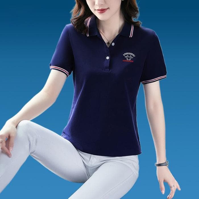 New Summer T-shirt Top for Women Long-sleeved Lapel Polo Shirt Middle-aged and Elderly Mother Casual Ladder Bottom Shirt 3XL