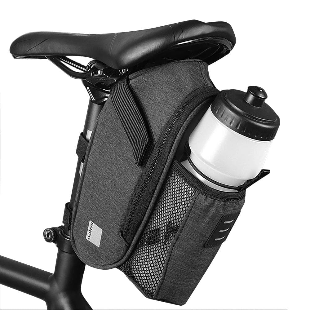 Bicycle Saddle Bag with Water Bottle Pocket Waterproof Bike Seat Bag Reflective Cycling Rear Seat black