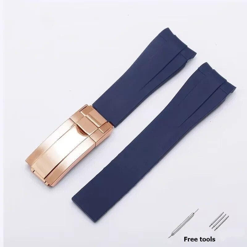 20mm 21mm Premium Silicone Strap for Rolex Submariner DAYTONA GMT Yacht-Master Series Accessories Replacement Watch Bracelet Blue-R 20mm no logo
