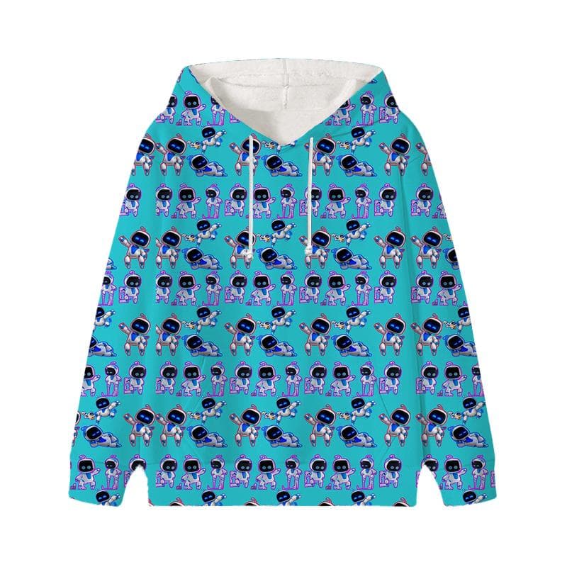 Astro Bot Hoodies Baby Unisex Cartoon Print Long Sleeve Tops Astronaut Toddler Boys Girls Casual Sweatshirts Outfits 150 navy blue