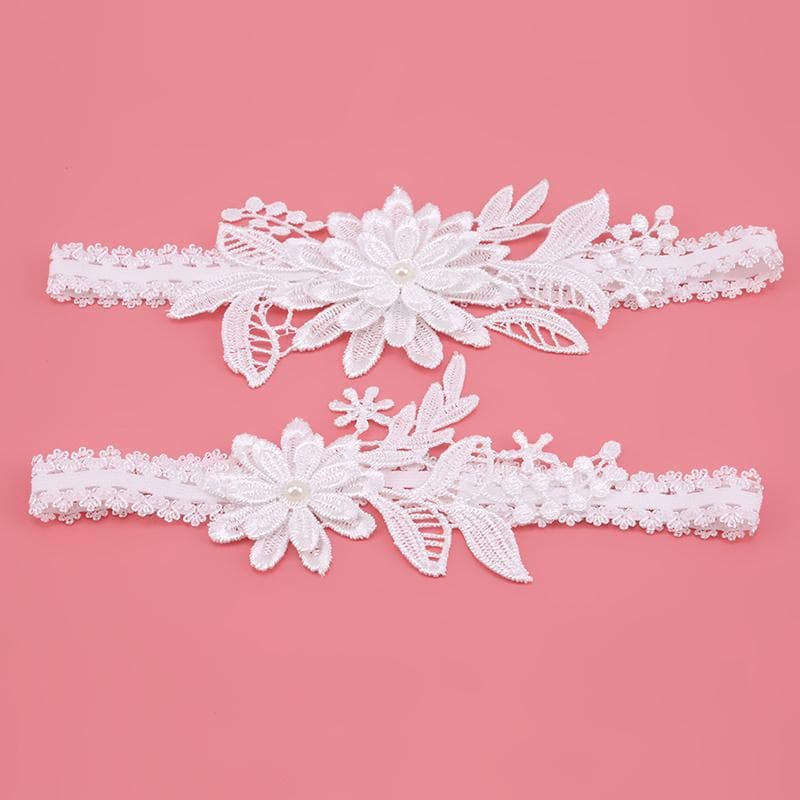 Sexy Lace 2pcs/Set Wedding Garter Lace Embroidery Floral Sexy Garters for Women/Bride Thigh Ring Bridal Leg Garter white