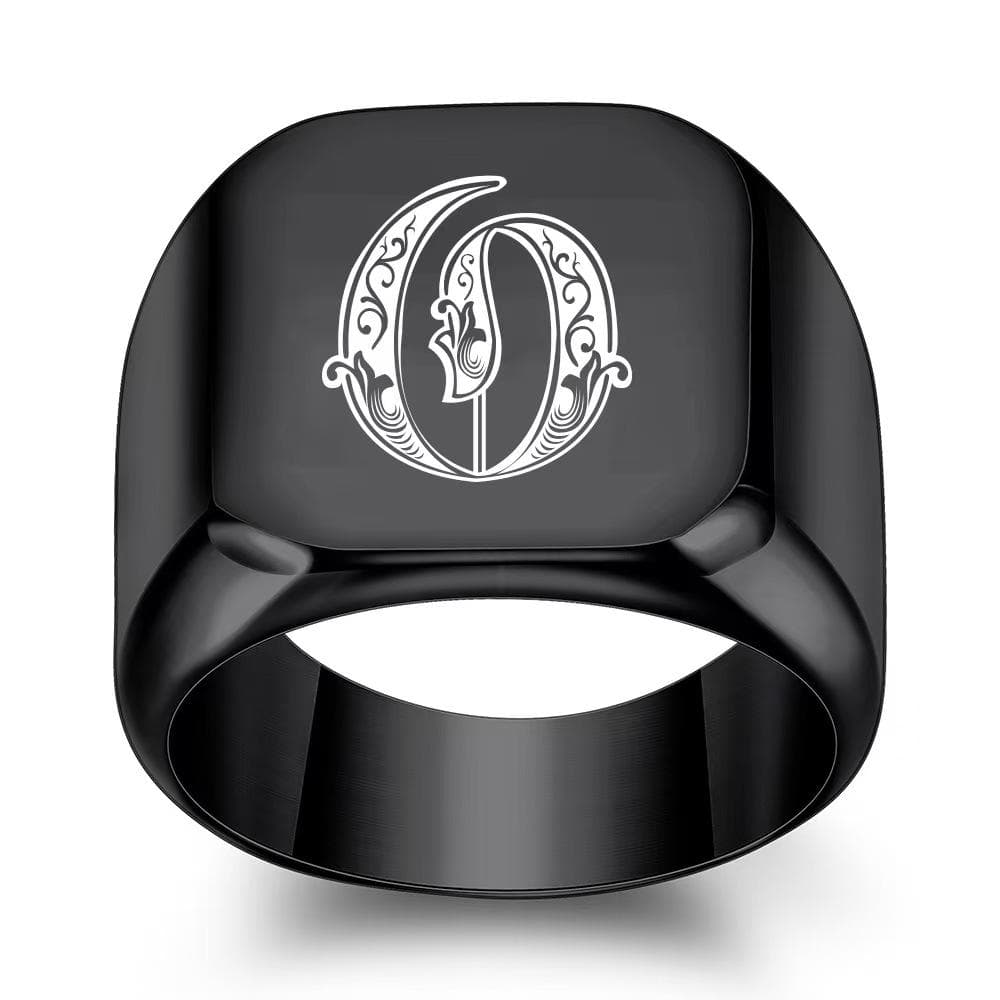 Retro Initials Signet Ring for Men Bulky Heavy Stamp Male Band Stainless Steel Letters Jewelry 15