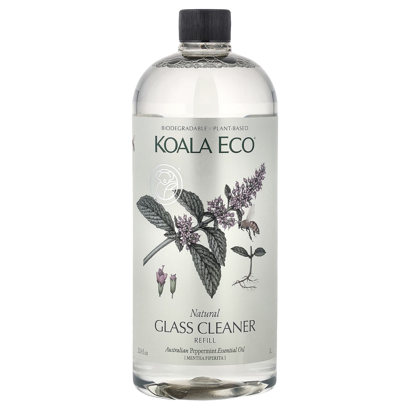 Koala Eco, Natural Glass Cleaner, Refill, Australian Peppermint Essential Oil, 1 l (33.8 fl oz)