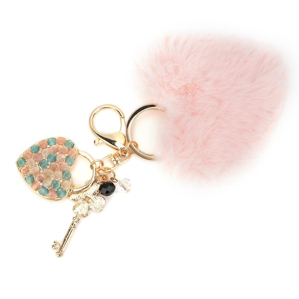 Key Chain Fluffy Heart Shaped Fur Ball Key Ring Pink Bag Hanging Decorative Accessory