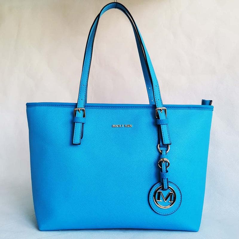 Women's Trendy Bags: Popular European & American Fashion Shoulder Handbags in Cross-Grain Leather lake blue