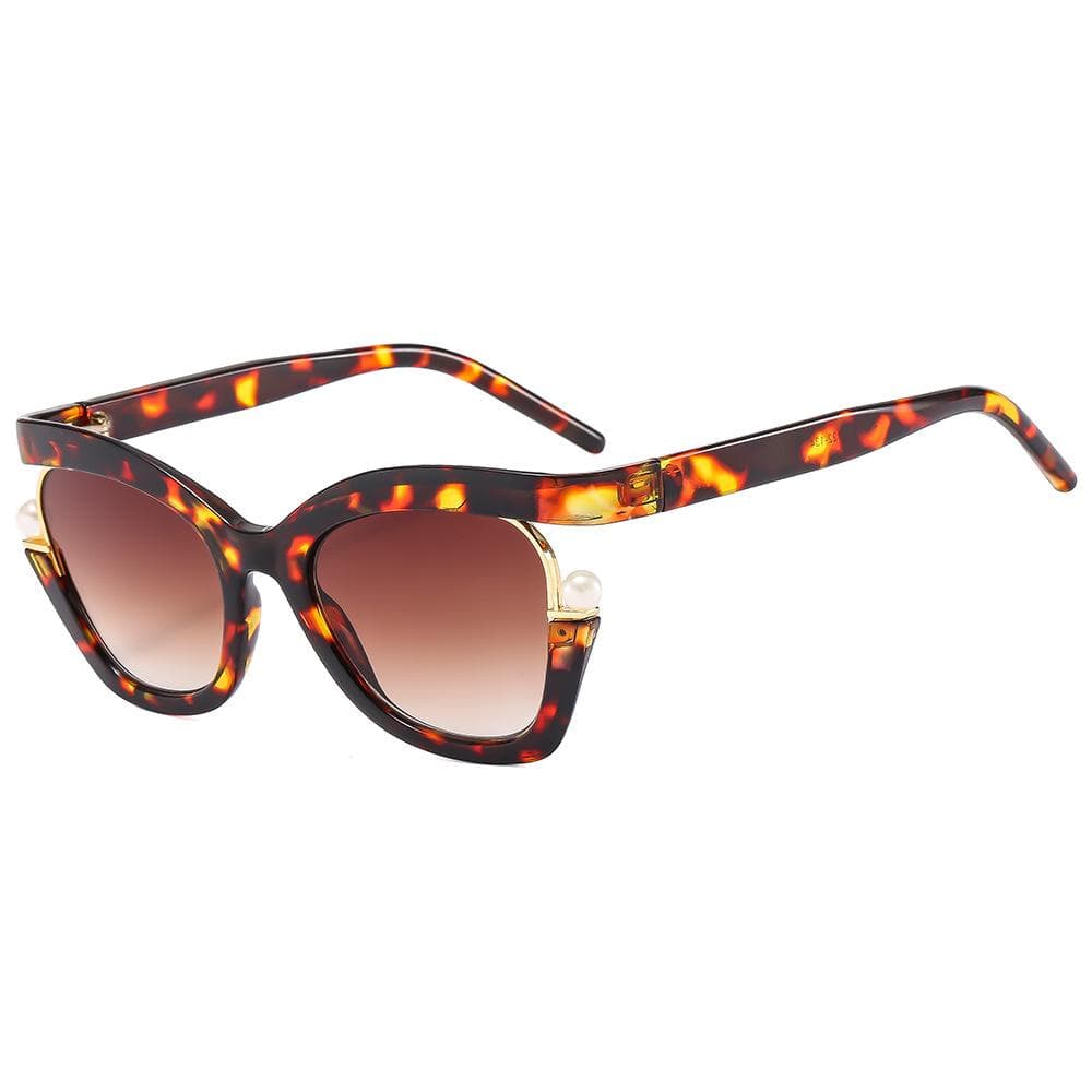 New Cat Eye Pearly Sunglasses Women Luxury Square Green Shades UV400 Summer Eyewear Ladies Fashion Sun Glasses as picture