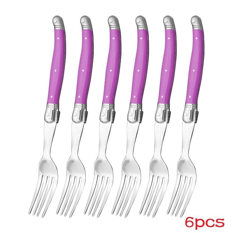 6pcs Laguiole Steak Forks Rainbow Dinner Fork set Colorful Cutlery Table Fork Stainless Steel Bar Dinnerware Restaurant Home kit
