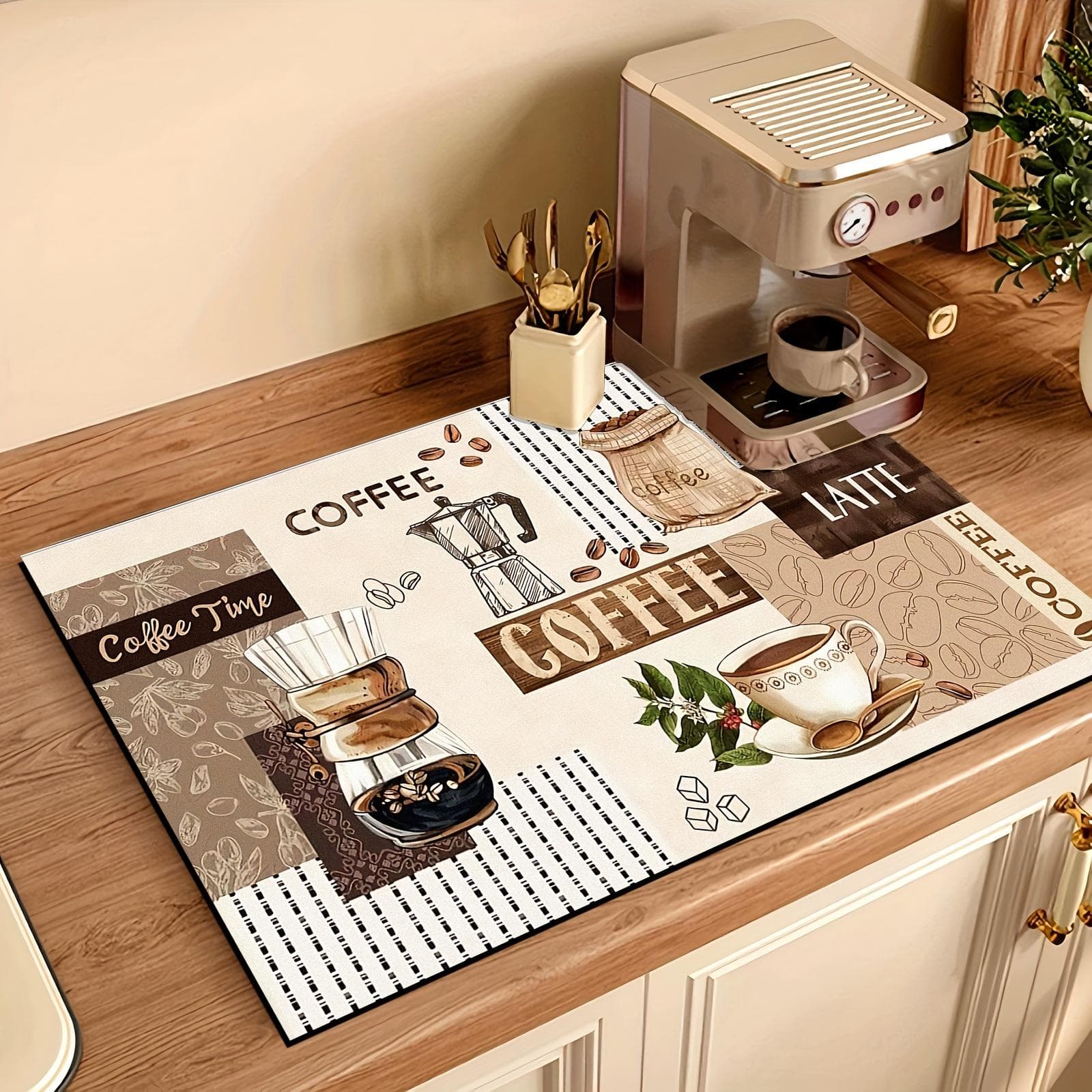 1Pcs Coffee Machine Mat Non-Slip, Washable Diatomaceous Earth Drying Pad for Countertops Kitchens, Counter Tableware, Suction, Drainage Mat 30*40