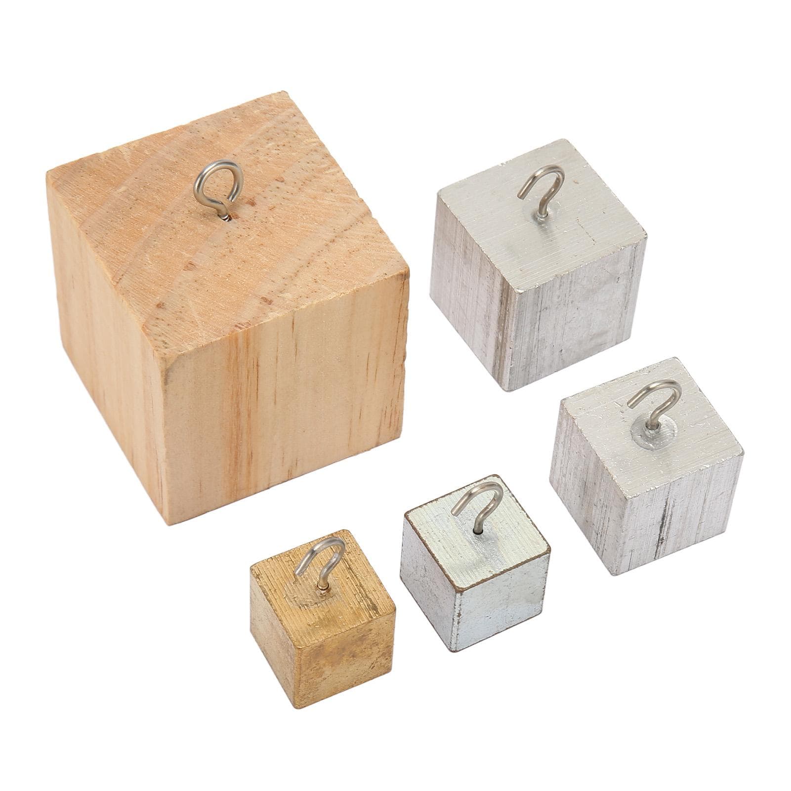 5pcs Density Cubes Set Copper Iron Aluminum Solid Wood Density Blocks for Physical Experiment