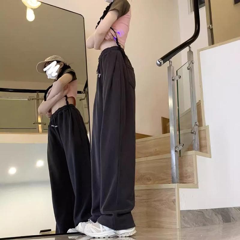 New Gray Casual Sports Pants for Women In Autumn and Summer Draped Straight Long Pants Small-sized Design Trousers 4XL
