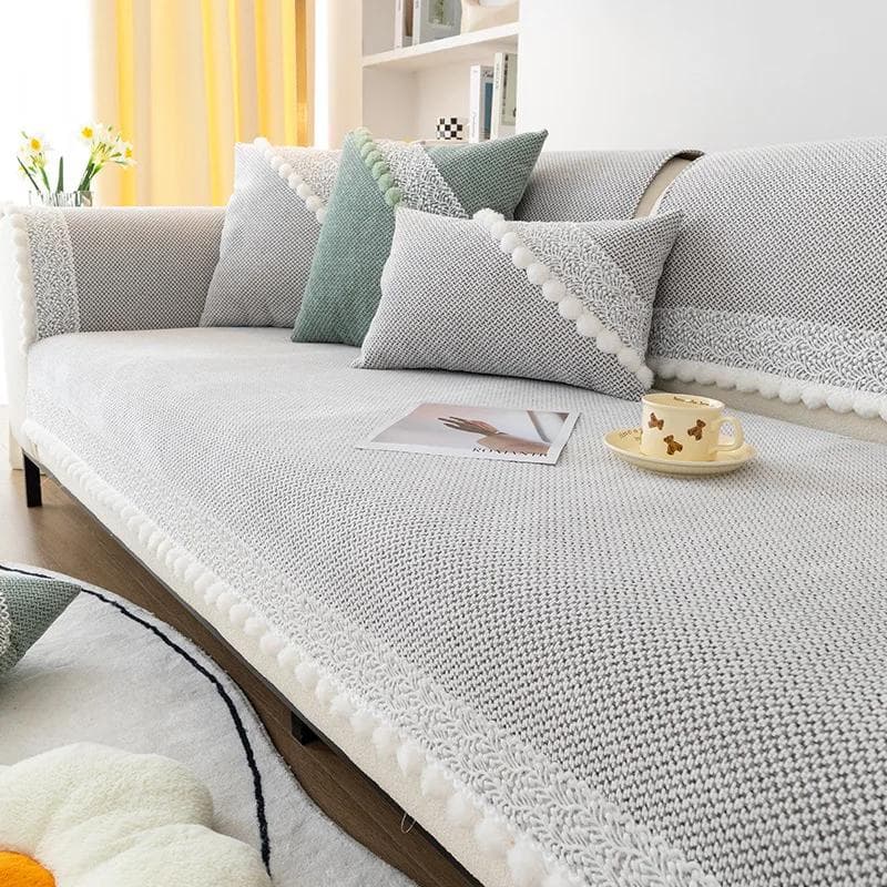 White Delicate Lace Hydrangeas Sofa Covers Towel Soft Chenille Couch Cover For Living Room Bay Window Pad L-shaped Sofa Decor 70x70cm 1pcs