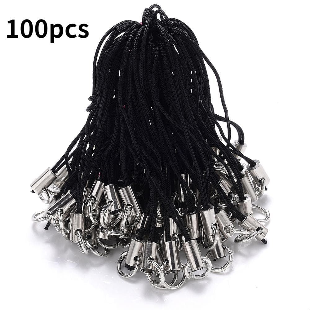 100Pcs Mix Polyester Cord with Jump Ring Lanyard Rope for Making Keychain DIY Craft Pendant Handmade Materials 100pcs-black