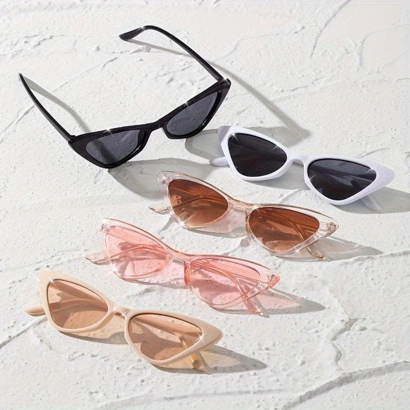 5PCS Cat Eye Sunglasses Women Retro Small Frame Sun Protection Glasses Fashionable Elegant Photography Shade