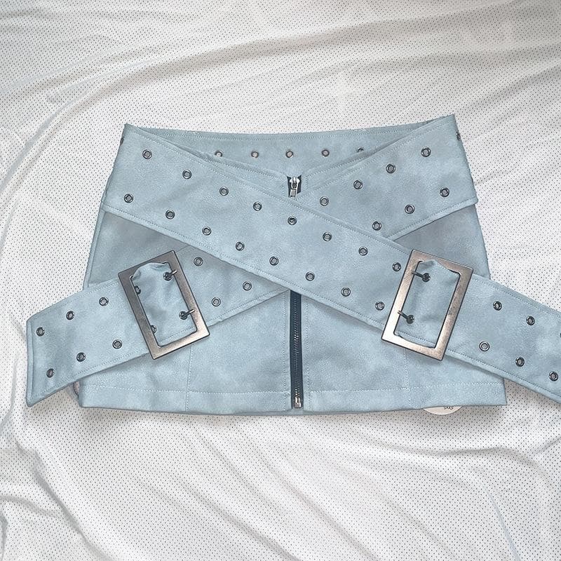 Y2K Vintage Women Korean Short Sexy Leather Mini Skirts Aesthetic Fairy Grunge Low Waist Pu Leather A-line Skirt Alt Clothes S blue