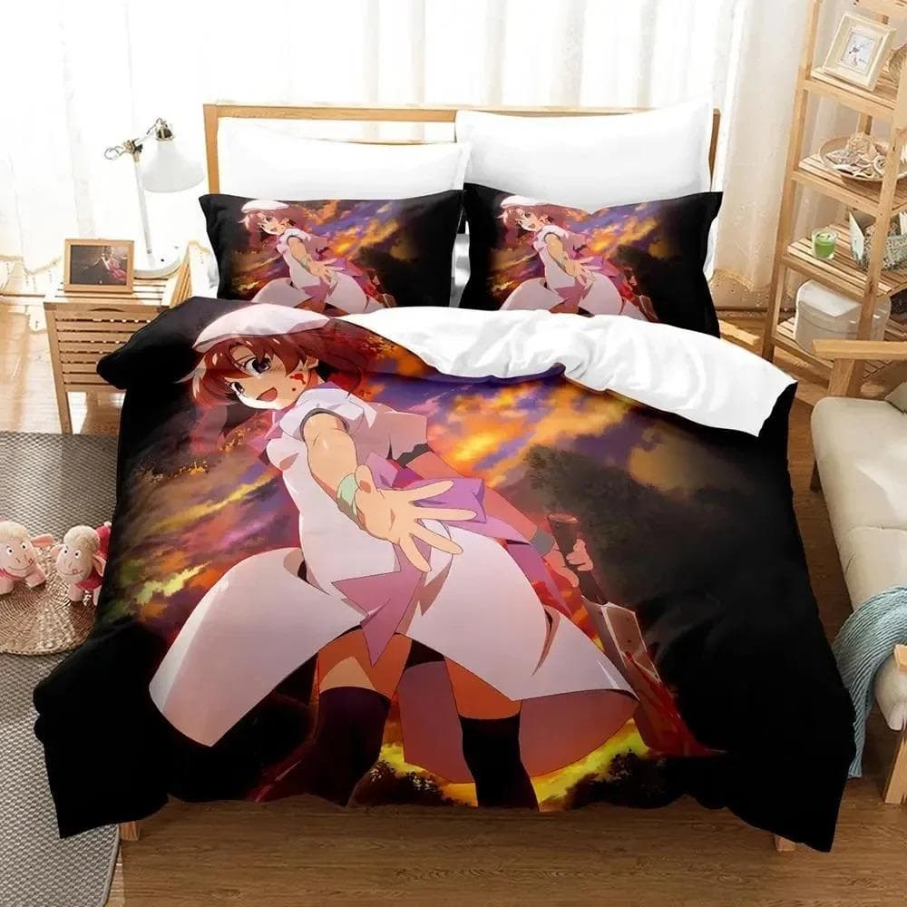 Anime When They Cry - Higurashi Bedding Set Duvet Cover Bed Set Quilt Cover Pillowcase Comforter king Queen Size Boys Adult 70x133cm 2pcs