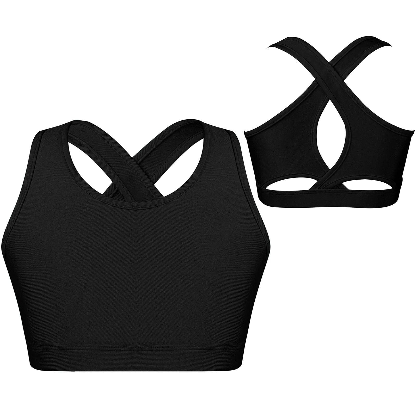 Kids Girls Cirss Cross Back Crop Vest Top for Gymnastics Dance Yoga Running Costume 15-16 Years black