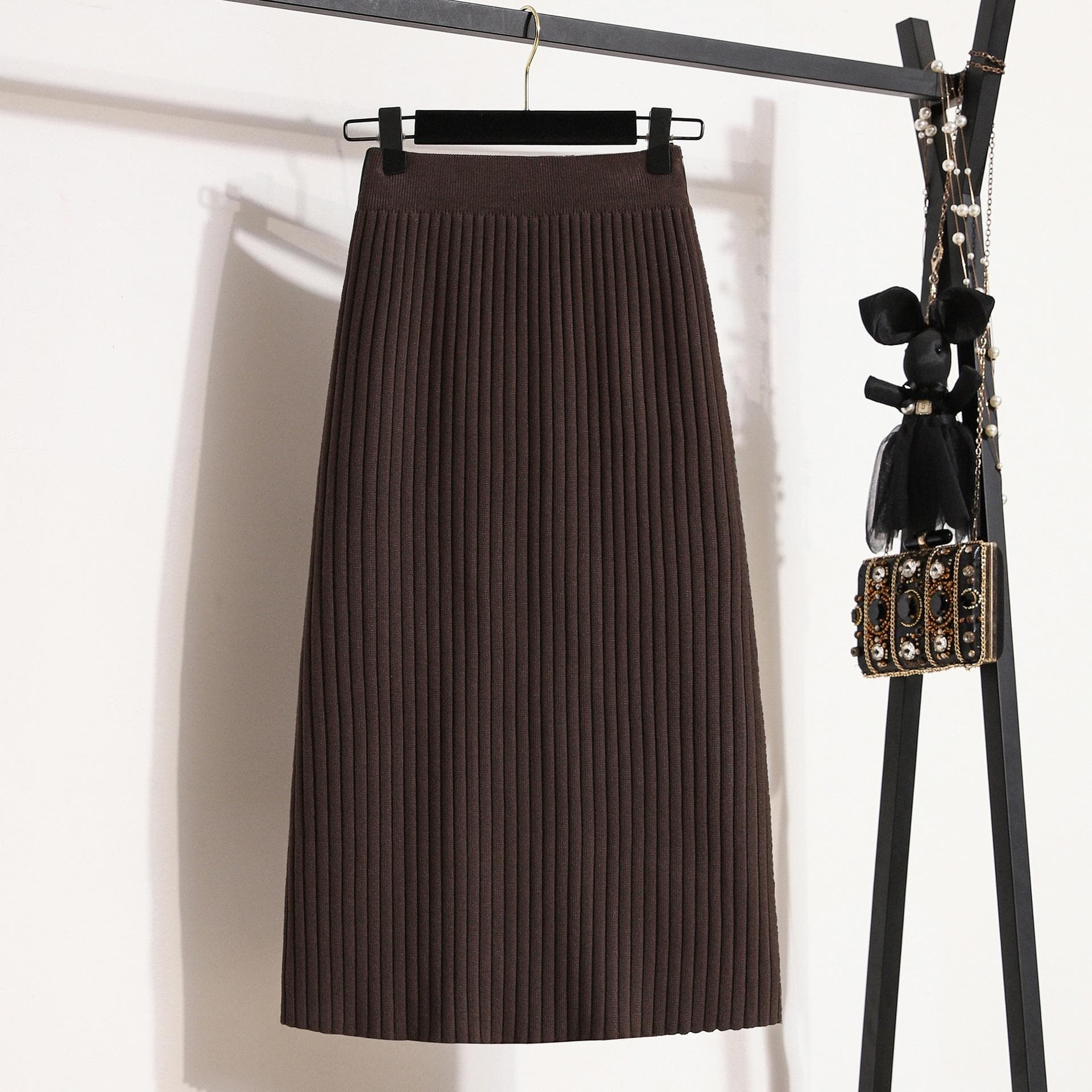 High Waist Pit Knitted Skirt Versatile Classic A-line Straight Skirt for Women's Winter Large Size Fat Mm Slim Mid-length Skirt 4XL