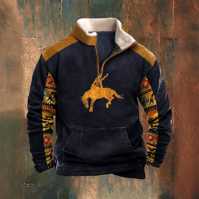 Mens Winter Vintage Print Fleece Collar Long Sleeved Stand Collar Warm Athletic Jackets 2XL earth yellow