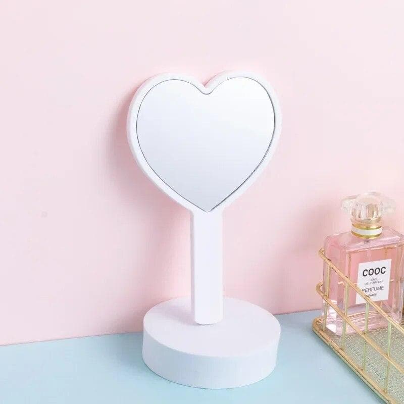 Cherry Heart Handle Mirror Hand in Hand with A Mirror To Carry Around Cute Little Mirror for Girls Dressing Mirror Makeup Mirror white