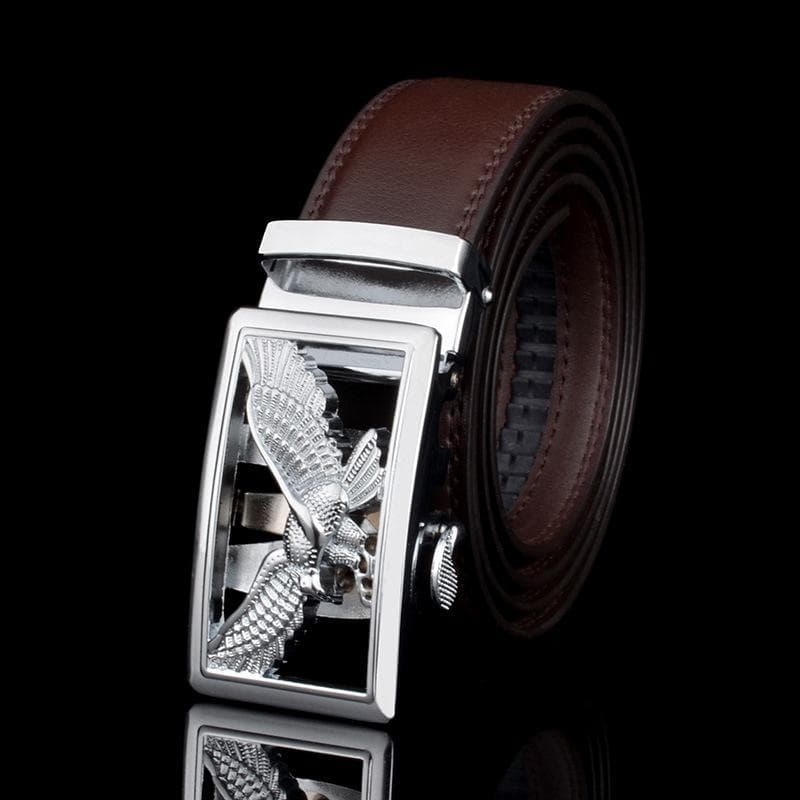 Eagle Men's Belt High Quality Cowhide Leather Belt Casual Belt Youth Fashion Belt 110cm brown/silver