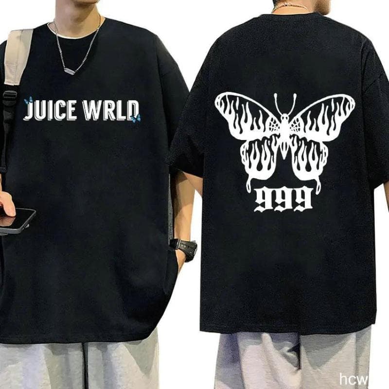 Rapper JUICE WRLD classic short sleeved printed T-shirt L blue/black