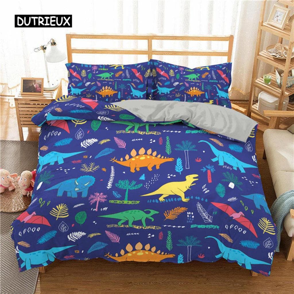 3d Dinosaur Family Bedding Set For Kids Cartoon Printed Bed Cover Single Boys Duvet Cover Set Single Size Bedclothes EU single(135x200cm)