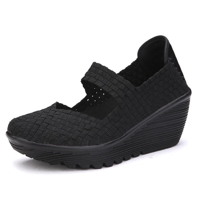 Women's Woven Elastic Chunky Heeled Wedge Platform Casual Shoes Low Heels Lightweight Breathable Mary Jane for Women Slip-On Pumps Shoes Walking Shoes 37