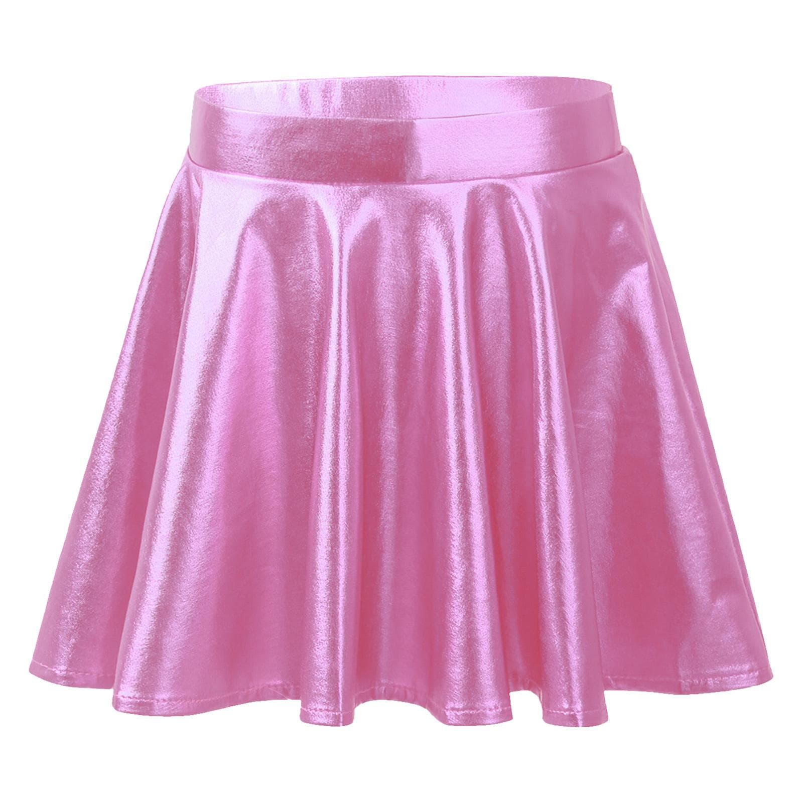 Kids Girls Metallic Flared Skater Skort High Elastic Waist Athletic Dance Scooter Skirt 5-6 Years pink
