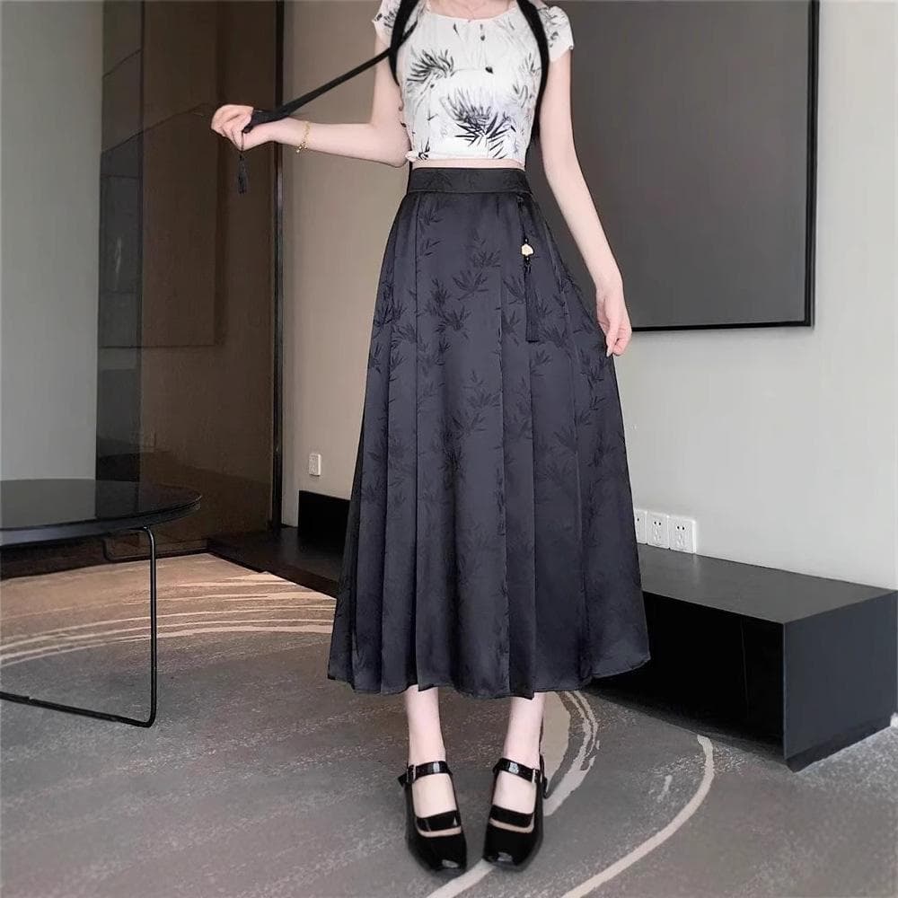 You Can Wear Hanfu Modified Skirt for Daily Work for Women's Summer New Jacquard and Slim Chinese Style Mid-length Pleated Skirt 3XL
