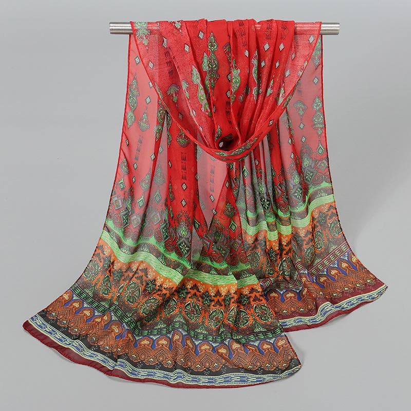 Indian Chiffon Silk Scarf: Breathable, Lightweight Spring & Autumn Accessory for Women XQ289-4 red