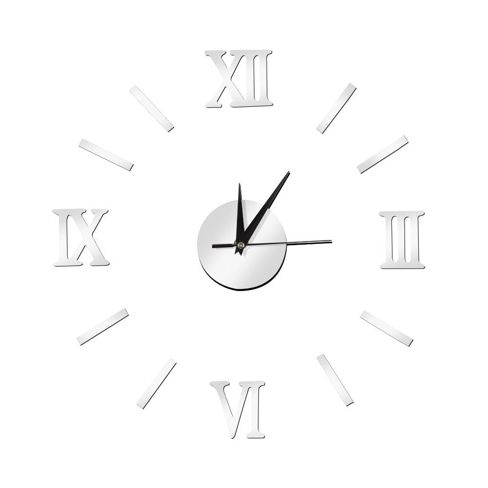 Frameless DIY Wall Clock 3D Mirror Wall Clock Mute Wall Stickers for Living Room Bedroom Home silver