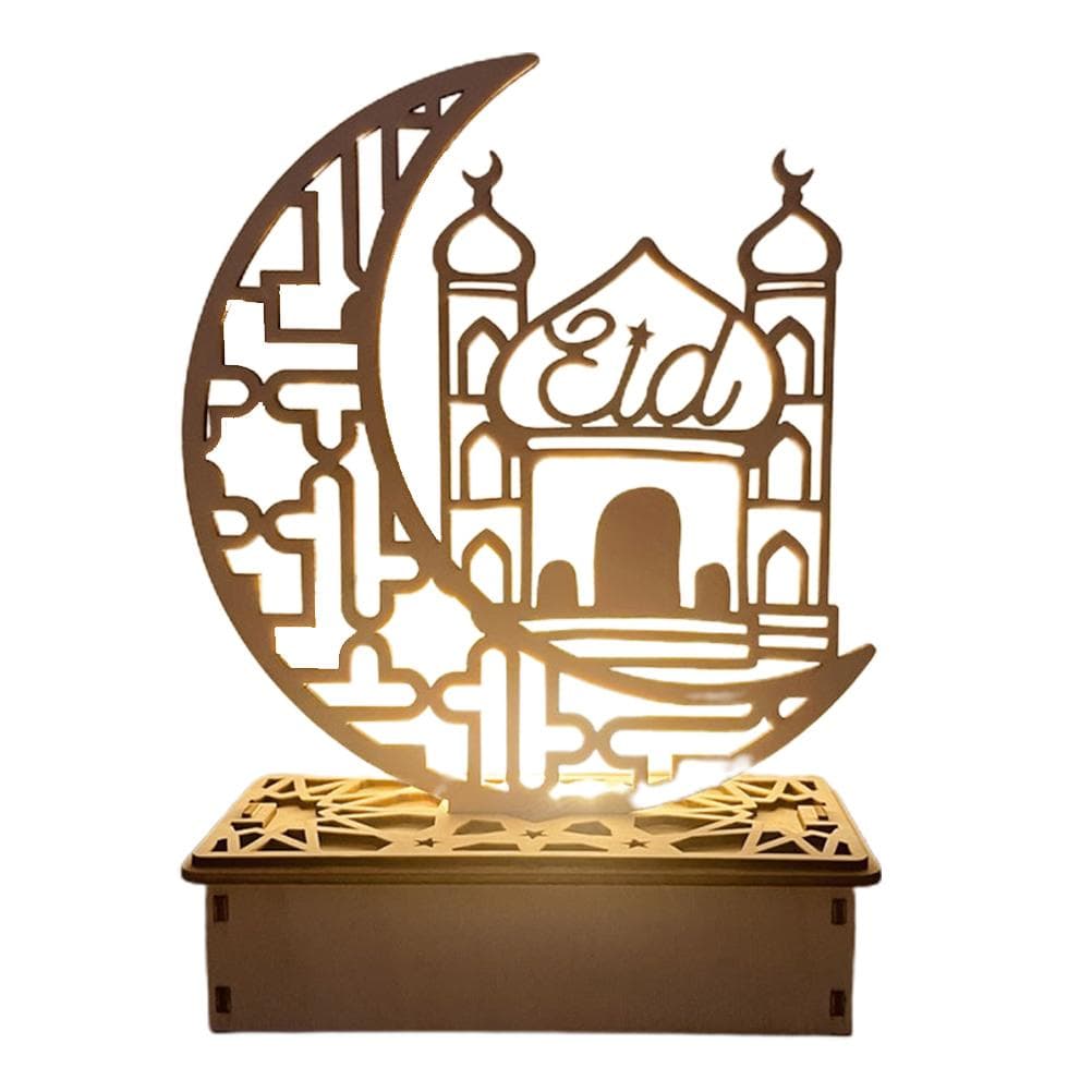 Wooden LED Lamp Ramadan Decoration Portable Eid Ramadan LED Night Light Table Ornament Ideal for