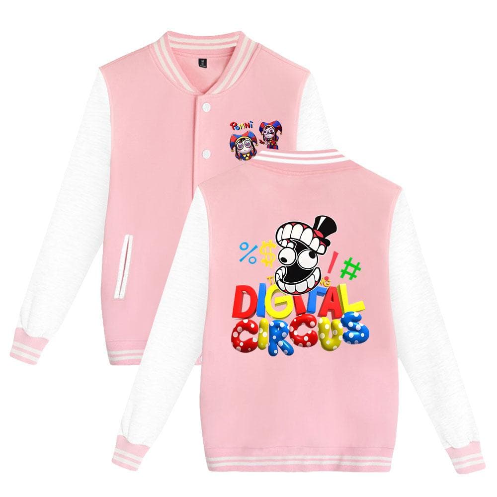 Fashion The Amazing Digital Circus Baseball Jacket Men Women Hip Hop Harajuku Jackets Streetwear Kids Boys Girls Loose College Coats XL pink