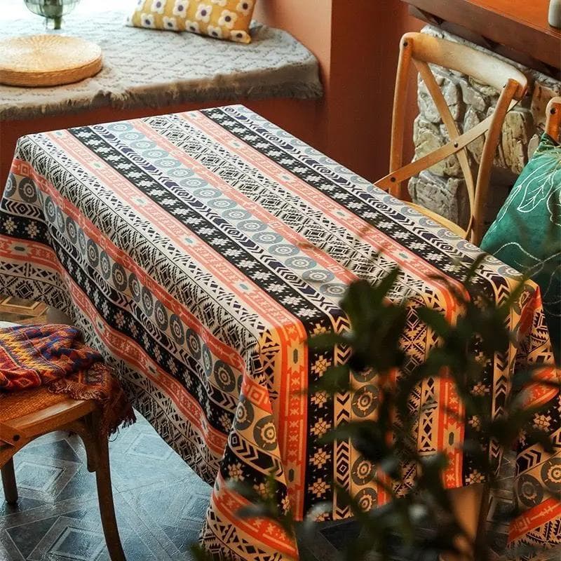 Waterproof and Oil Resistant Tablecloth Bohemian Style Rectangular Table Cloth Printed Striped Decorative Cloth Tables Cover 140x180cm 1pcs